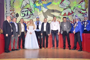 Ehrengäste & Sponsoren zum 3. Galaabend, v.l.n.r. Dirk Feyerabend, Udo Stöckel, Volker Schmidt, Prinzessin Sandra I., Prinz René II., 
Frank Scholz, René Pechmann, Eberhard Weiser, Präsident Mario Kalide